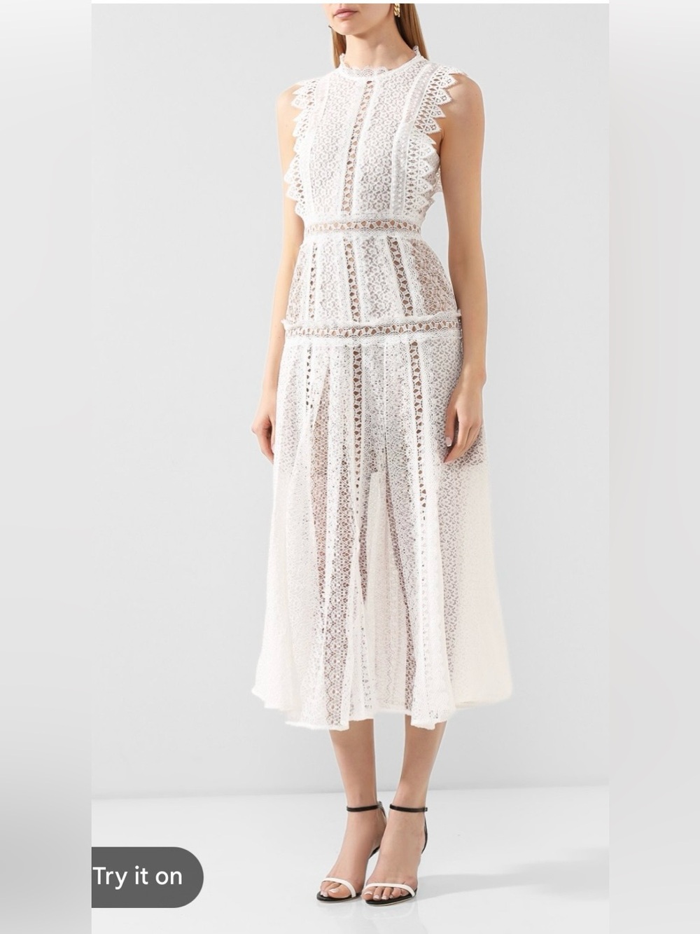 Self-Portrait White Lace Midi Dress - Size US 6 (Fits like a 2/4) - Picture 2 of 9